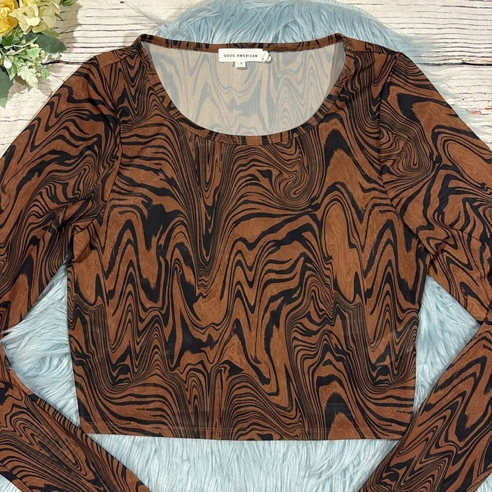 Good American Chai Swirl Mesh Crop Top Swim Cover View 6
